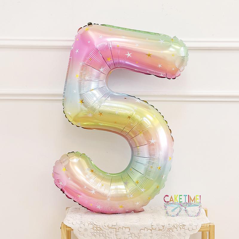 Balões de Estrela e Número com Gradiente Arco-Íris de 40 polegadas para Decoração do 1º Aniversário do Bebê