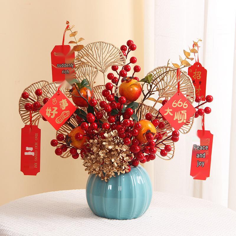 Luksusowa Dekoracja Owoc Granatu Chińskiego: Czerwone Sztuczne Kwiaty i Ozdoby