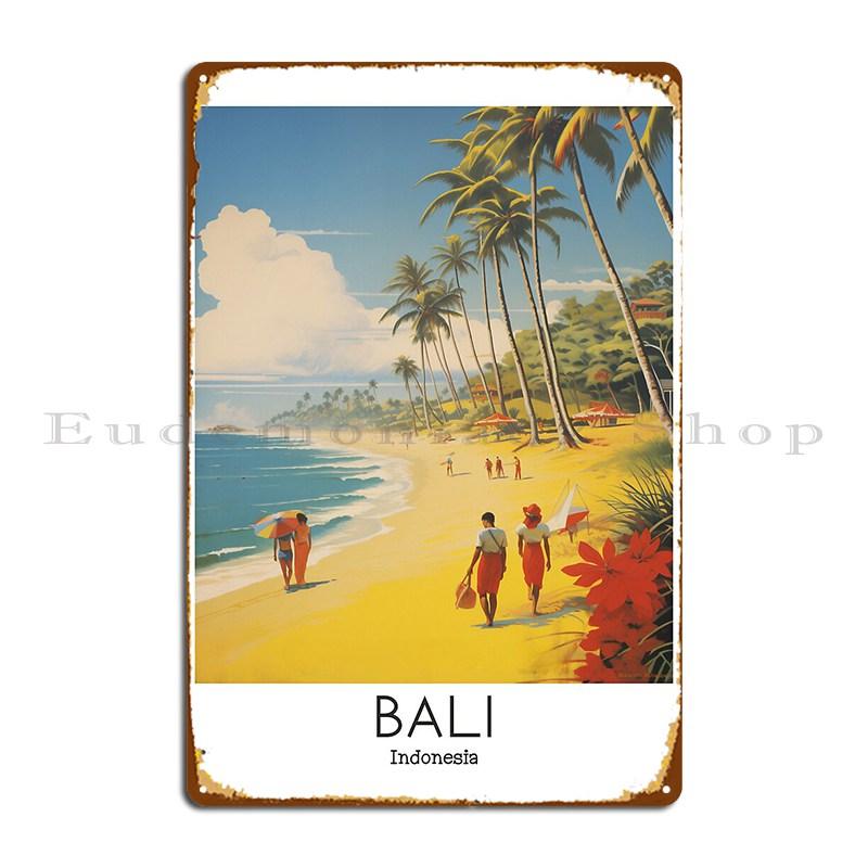 

A Vintage Travel Illustration Of Bali Indonesia Metal Plaque Plaques Customize Painting Kitchen Wall Decor Tin Sign Poster 20x30cm