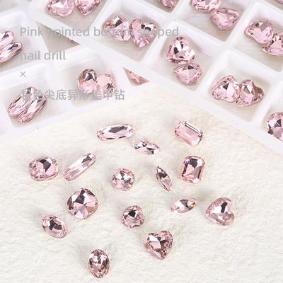 Xiaohongshu Nail Art Diamond Large Pack Of 500 Pink Pointed Bottom Diamond Water Drop Oval K9 Special-Shaped Diamond Jewelry