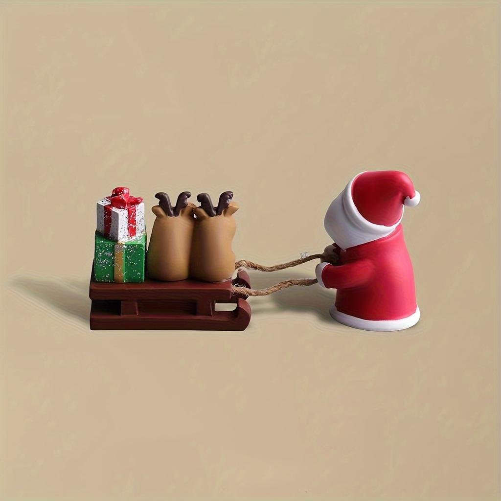 Mini Resin Santa Sleigh Decor, Christmas Tabletop Snow Scene. Creative Gift, No Electricity Needed.