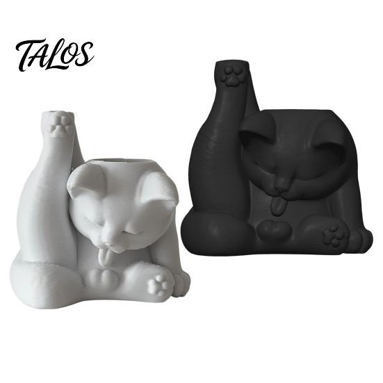 Talos Cat Pen Holder, Cute Resin Desk Organizer, Funny Figurine, Decorative Storage Statue for Office Supplies, Creative Desktop Home Decor