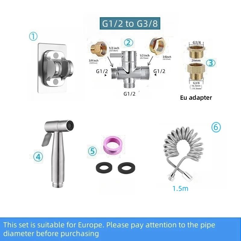 

Handheld bidet spray stainless steel sprayer kit with 3-way valve(G1/2 -3/8 ) used for toilet cleaning and personal hygiene G1/2