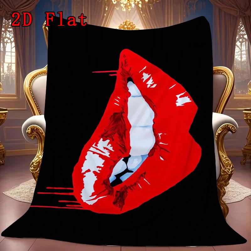 Sexy red lips 2D Flat Pattern Flannel Blanket High quality All Seasons Warmth and Comfort Perfect for Christmas Gifts.MMT0918585