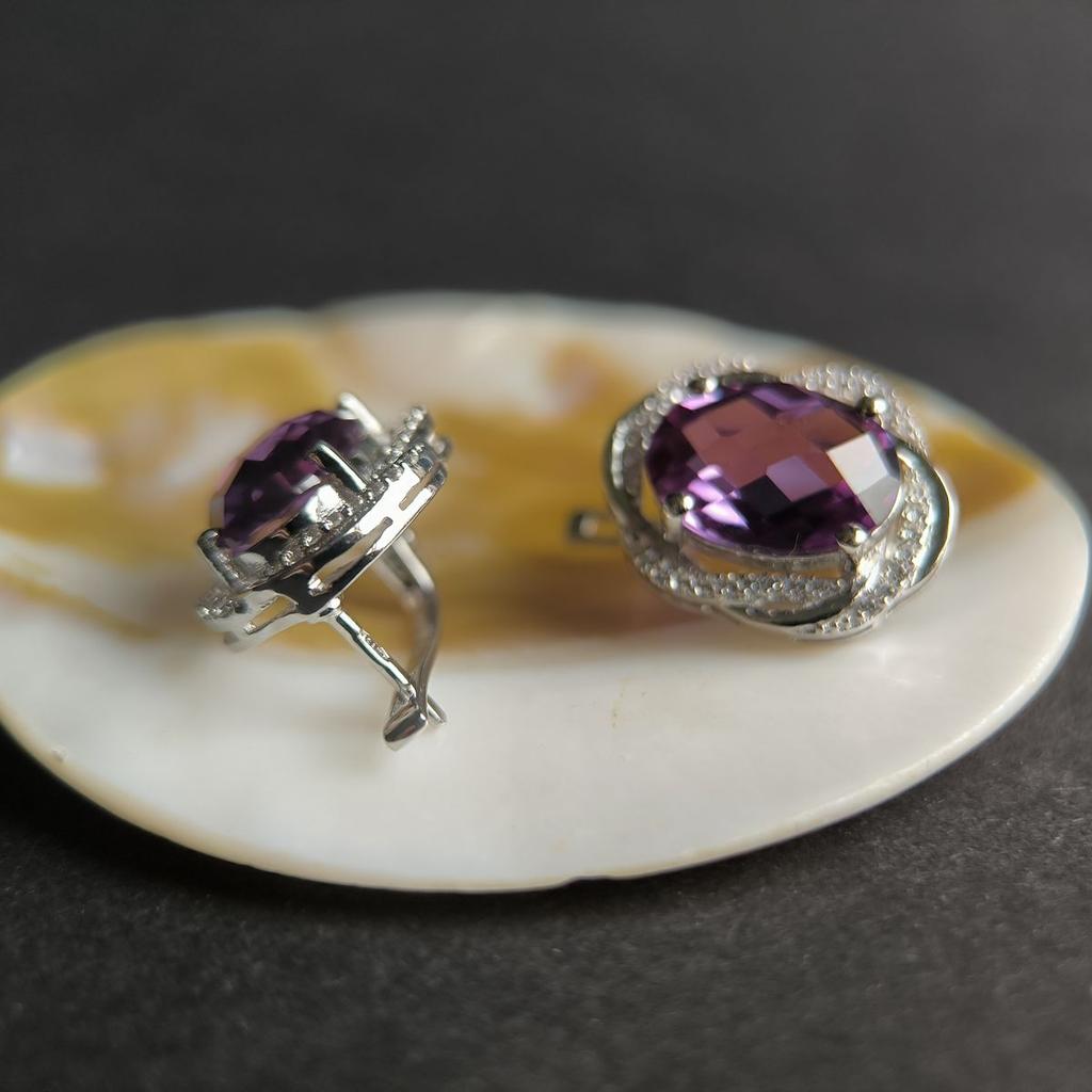 Серебряные серьги с александритом 16.513ct, фианитами (2187608)