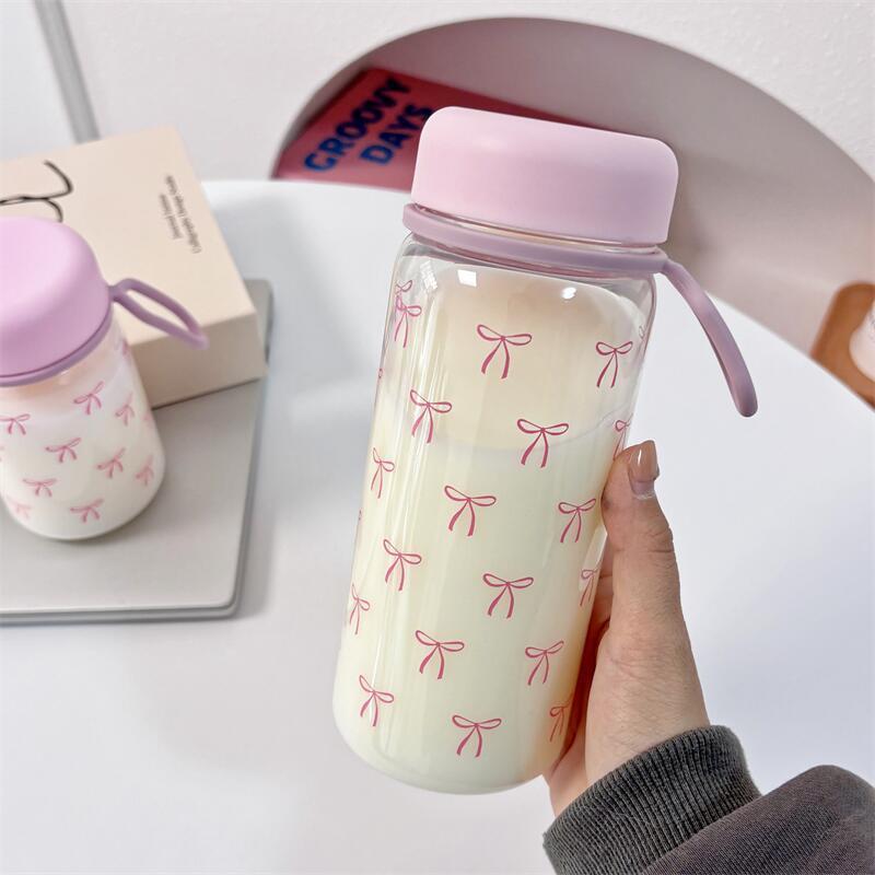 Bowknot Plastic Water Cup Student Portable Cold Drink Cup Coffee Juice Milk Portable Large Capacity Water Cup