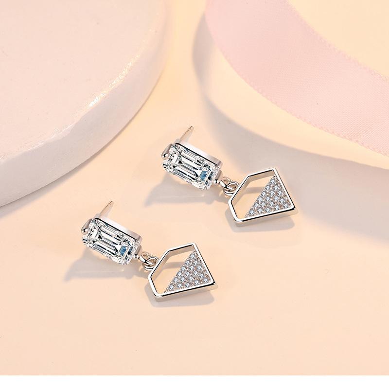Pendientes colgantes con diseño de diamantes de cristal a la moda para mujer, accesorios, pendientes de plata de ley 925, joyería para mujer con piedras