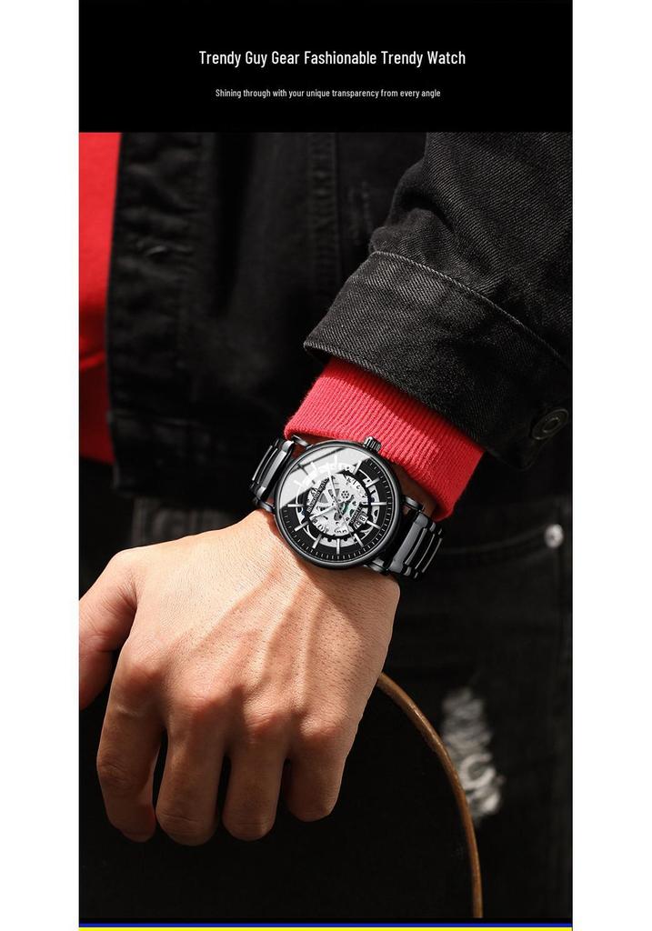 2022 Trending Men's Multifunctional Skeleton Dial Waterproof Wristwatch with Luminous Hands
