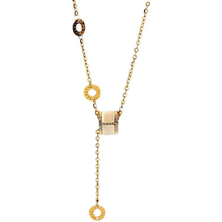 Compact Waist Fringed Necklace Women'S Simple Light Luxury Temperament Long Opal Pendant Collarbone Chain Neck Chain Jewelry