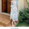 Women's Blue Floral Strappy Dress - French Tea Party, Waist-Cinched, Long Summer Beach Dress