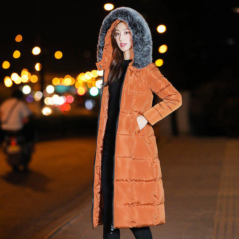 

Faux Fur Collar Long Parka With Hood Women Winter Coat Thick Warm Casual Cotton Slim Jacket XXXL коричневый