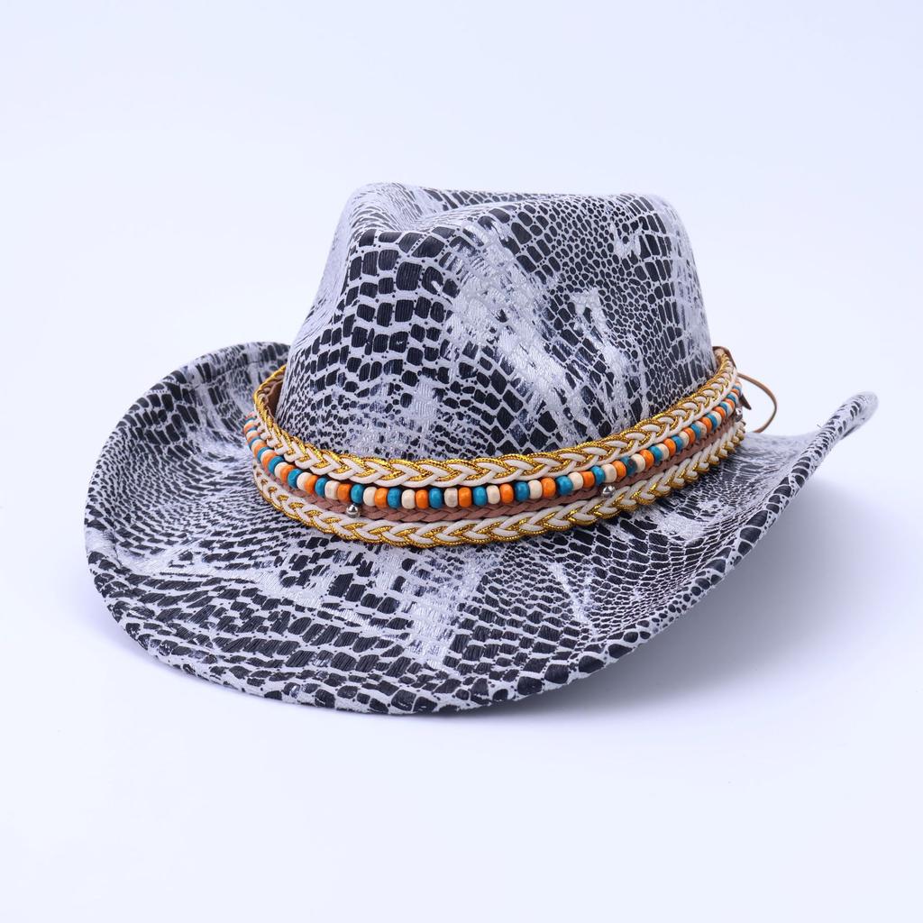 Vintage Western Cowboy Hat Party Carnival Imitation Crocodile Pattern Cross-Border Hat Autumn And Winter Women'S High-End Big Brim Top Hat