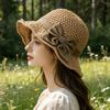 Chapeau Bob à Nœud Papillon Pare-Soleil Chapeau Panama à Large Bord Chapeau de Plage en Paille Style Français Dame