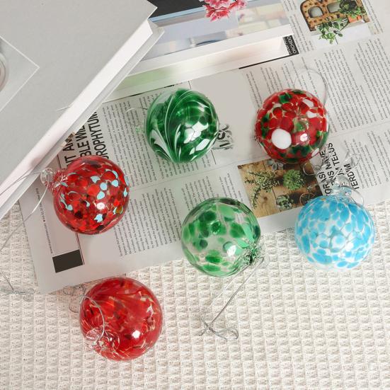 Christmas Pendant Glass Sphere Transparent Glass Hand-Painted Xmas Tree Festive Balls Home Decor Accent