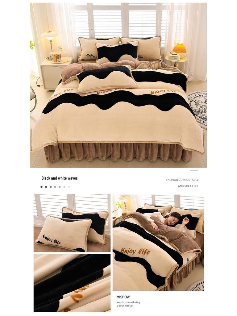 2025 Milch-Samt-Flanell 4-teiliges Set: Bettbezug aus Korallenfleece Klasse A