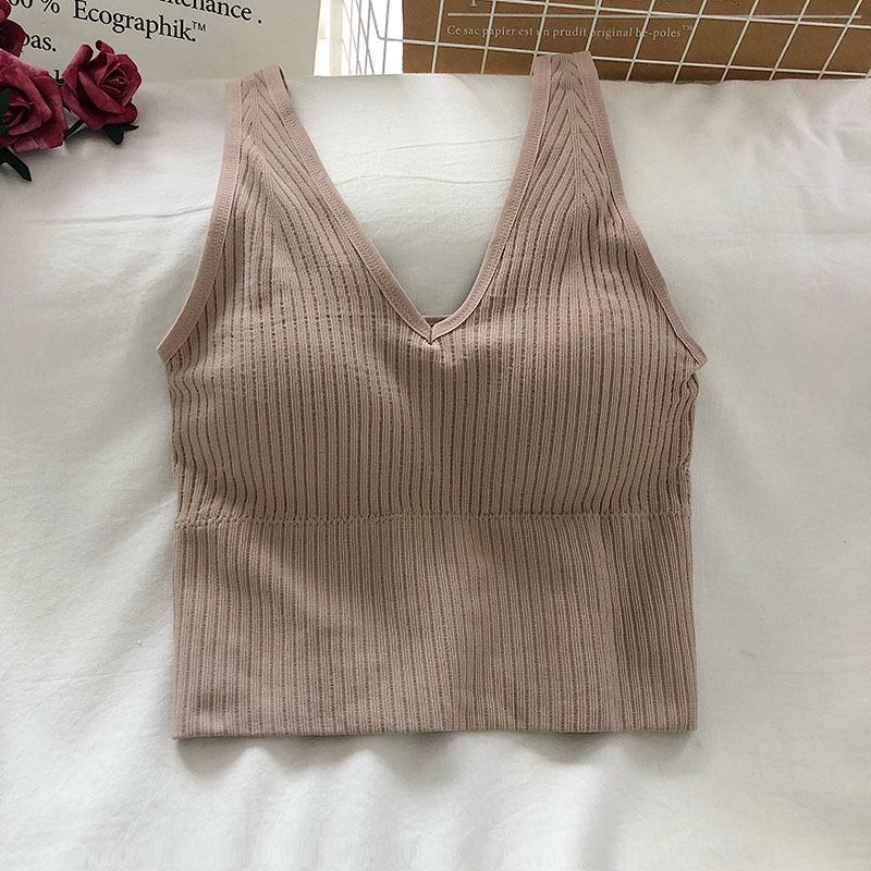 Bustier 881 V-Neck Wind Vest: Wire-Free Sports Bra with Chest Pads - Women's Beautiful Back Camisole