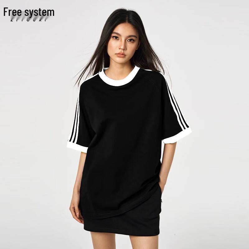 Women s American Style Striped Loose Fit Short Sleeve T-Shirt M чёрный