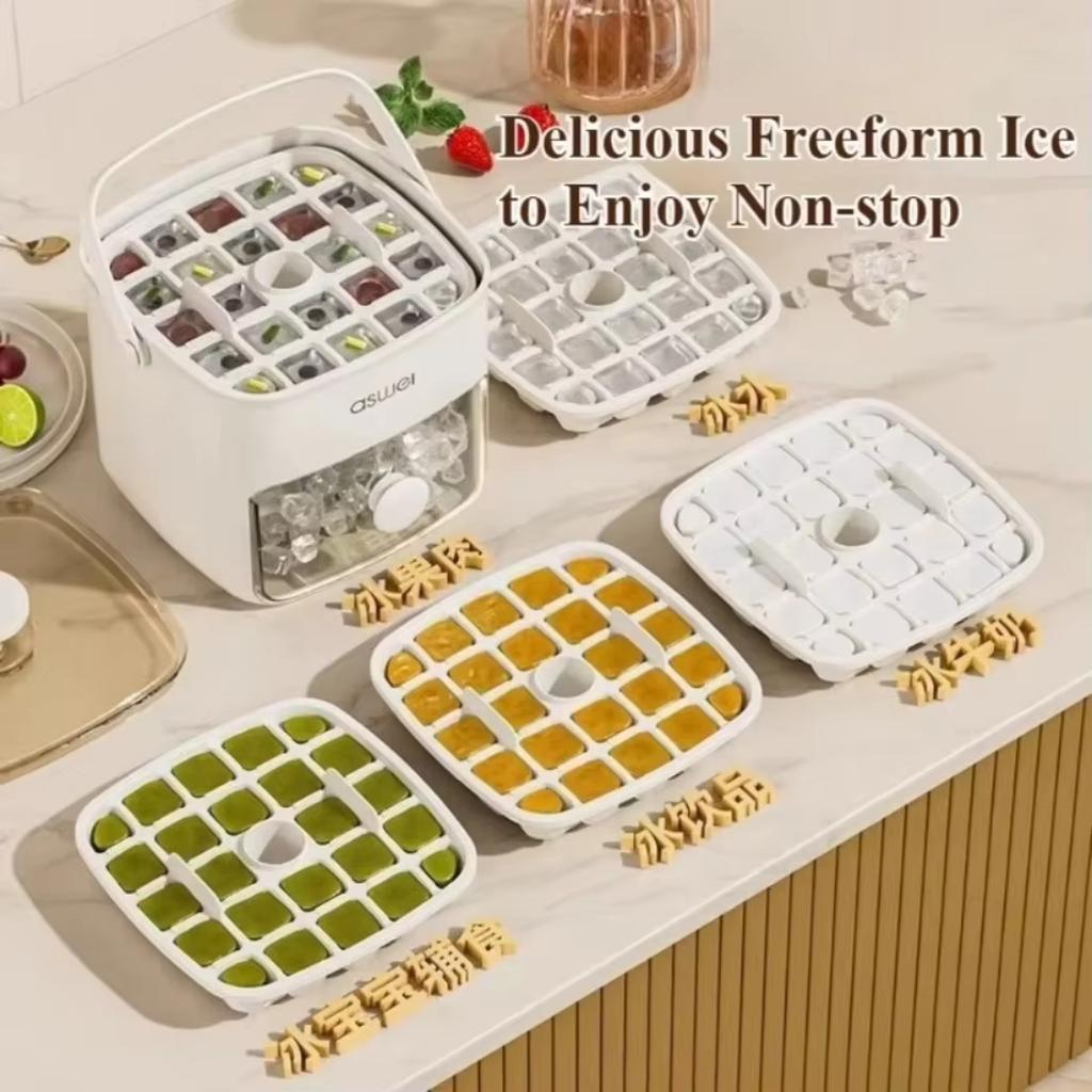 Pressing Ice Cube Mold Large Capacity Double-layer Design Ice Storage Container Home Food Grade Storage Box 48 Gride