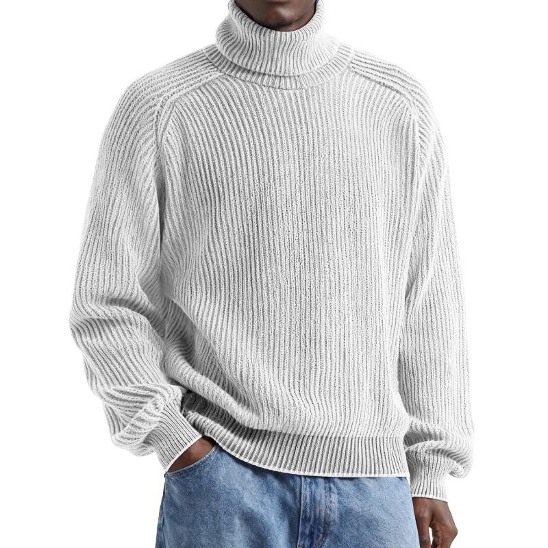 

Mens Ribbed Knit Turtleneck Sweater Casual Washed Solid Color Loose Fit Pullover M белый