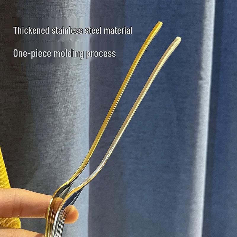 Gold Long Handle 304 Stainless Steel Fork for Ramen, Salad & Dinner