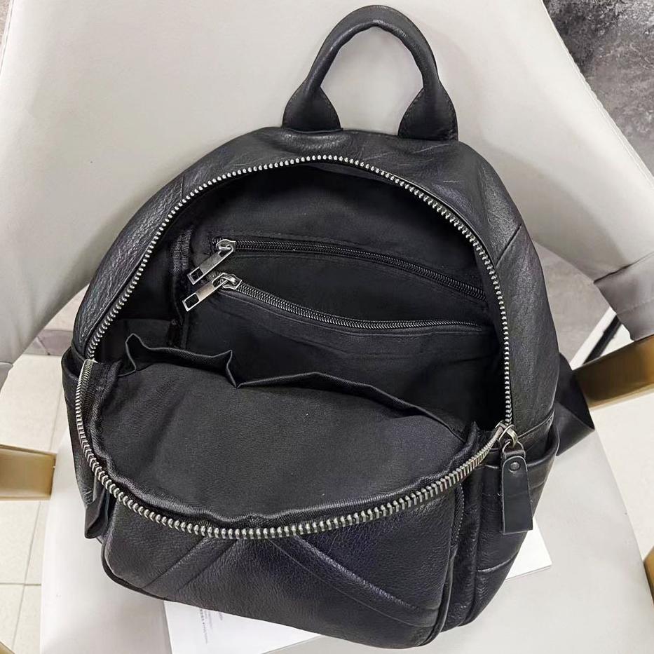 Zaino in Vera Pelle da Donna Nero Zaino in Pelle Bovina Trendy e Versatile Zaino in Morbida Pelle per Studenti