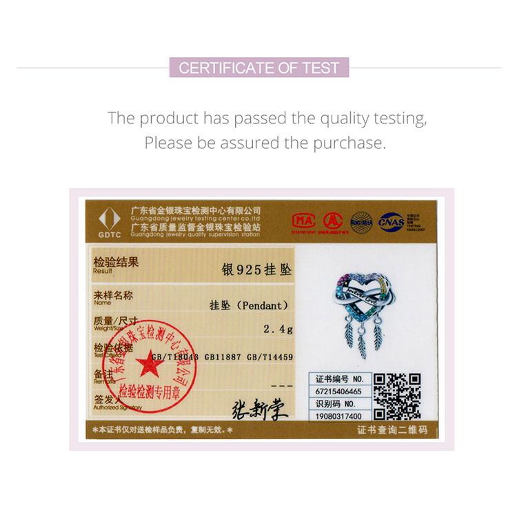 WOSTU Pave bunte Strasssteine Herzförmiger Traumfänger 925 Sterling Silber Charm Bead passend für Original Armband Armreif DIY Edlen Schmuck