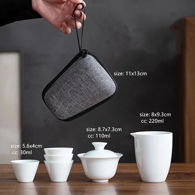 

Белый фарфоровый дорожный портативный чайный сервиз керамическая гайвань чайная чашка набор быстрой чашки бытовой чайник и набор чашек китайская чайная утварь Seven-piece Set