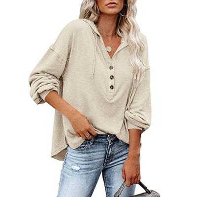 Frühling und Herbst Damen Hoodie Bluse Langarm Top Casual Lose Einfarbig Hoodie Sweatshirt