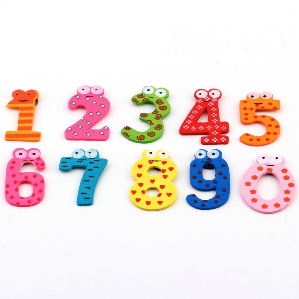 Lovely 10Pcs//set Number 0-9 Kids Wooden Fridge Magnet Child Educational Toy Hot
