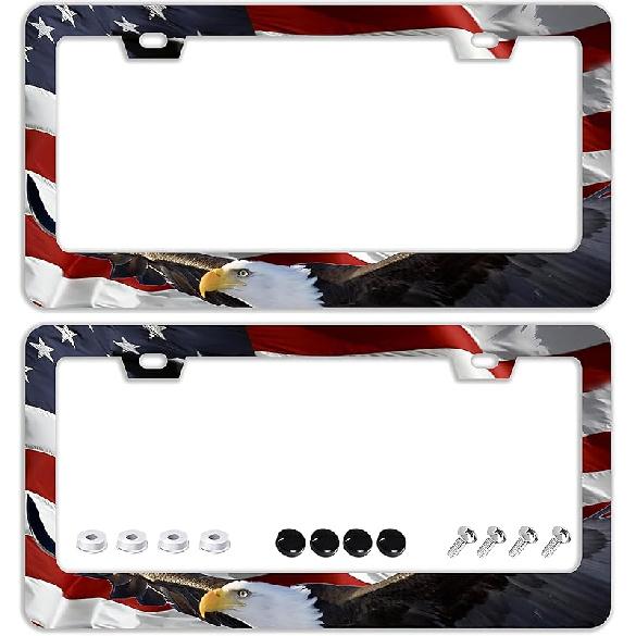 Mounta Cherry Blossom License Plate Frames - 2 Pcs Set 2 Holes Stainless Steel Metal Auto Car Accessories Decoration License Plate Frame Cover Size