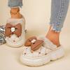 Fashion Casual Pu Thick Bottom Cotton Indoor Slippers Winter Sweet Bowknot Chunky Platform Short Plush Shoes Warm Faux Fur Slippers