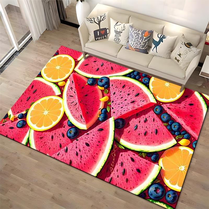 Colorful Fruit Pattern Carpet with Watermelon, Orange, and Blueberries Suitable for use as an anti-slip for living room bedroom sofas