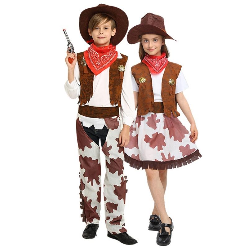 Boys Girls Cowboy Wild Western Rodeo Costume Kids Fancy Dress Cosplay Outfit