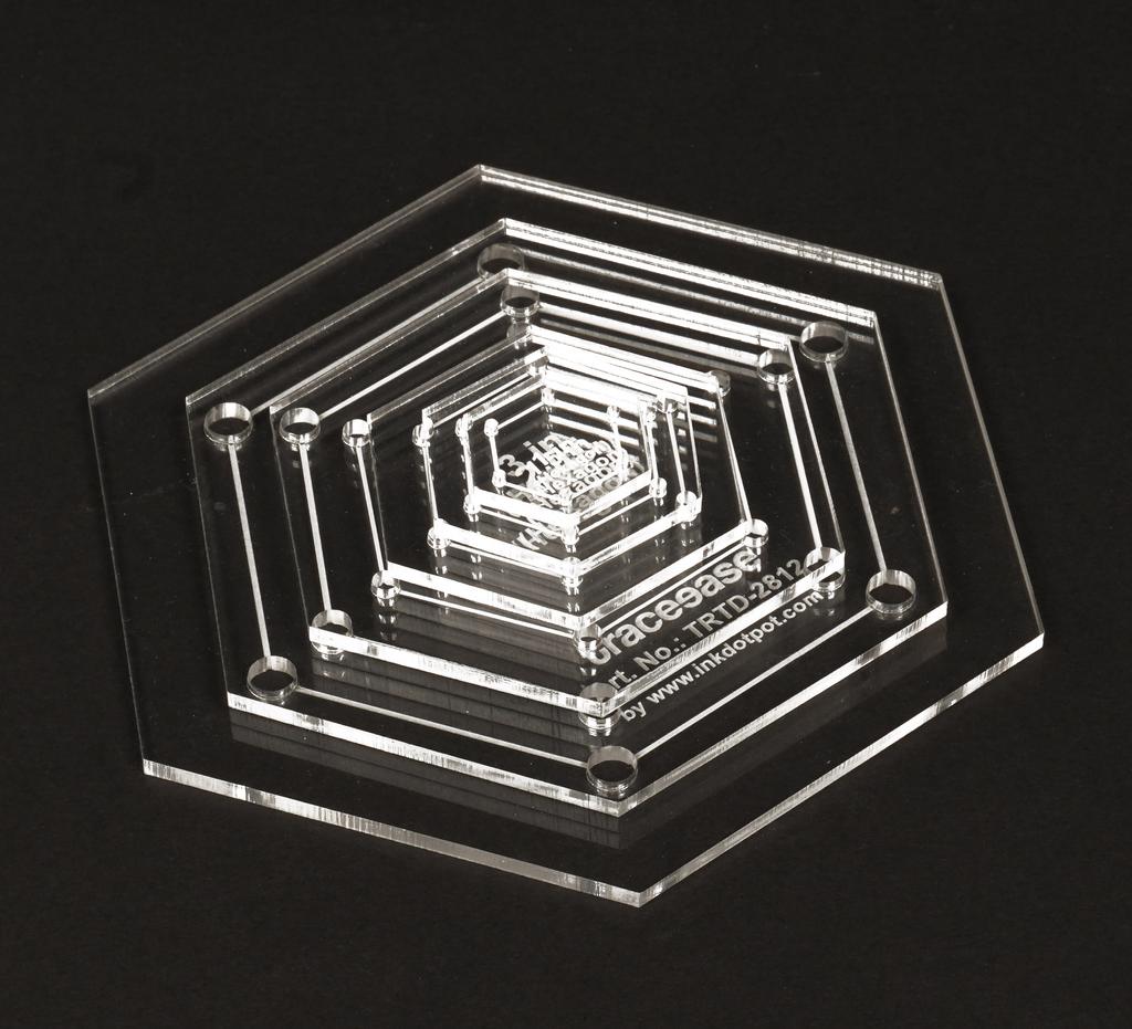 Traceease 6 ks šablon geometrických šablon ve tvaru šestiúhelníku DIY 1" 2" 3" 4" 5" palců pravítko šablony pro geometrická měření-- 1 8" tlusté