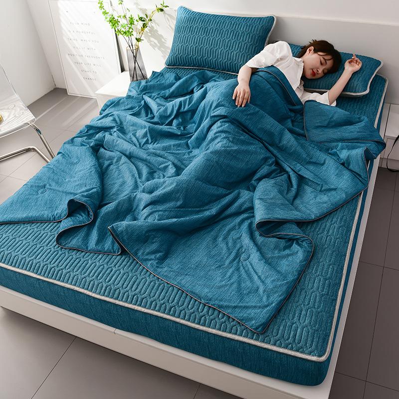 New Pure Color Ice Silk Summer Quilt Four-Piece Latex Bed Cover Cool Silk Air Conditioning Quilt Summer Cool Quilt