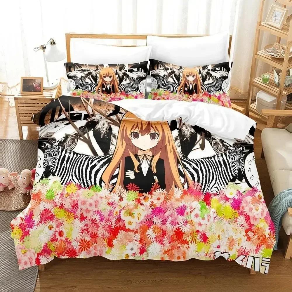 Comforter New Toradora Bedding Set Cartoon Anime Three-Piece Set Adult Kid Bedroom S 3D Kawaii Girls Roupa De Cama Casal