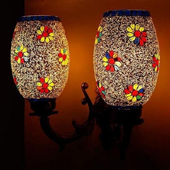 Double Dome Glass Wall Lamp for Living & Home Decoration Turkish Lamp (Multicolour, Bulb Not Included); Made In India