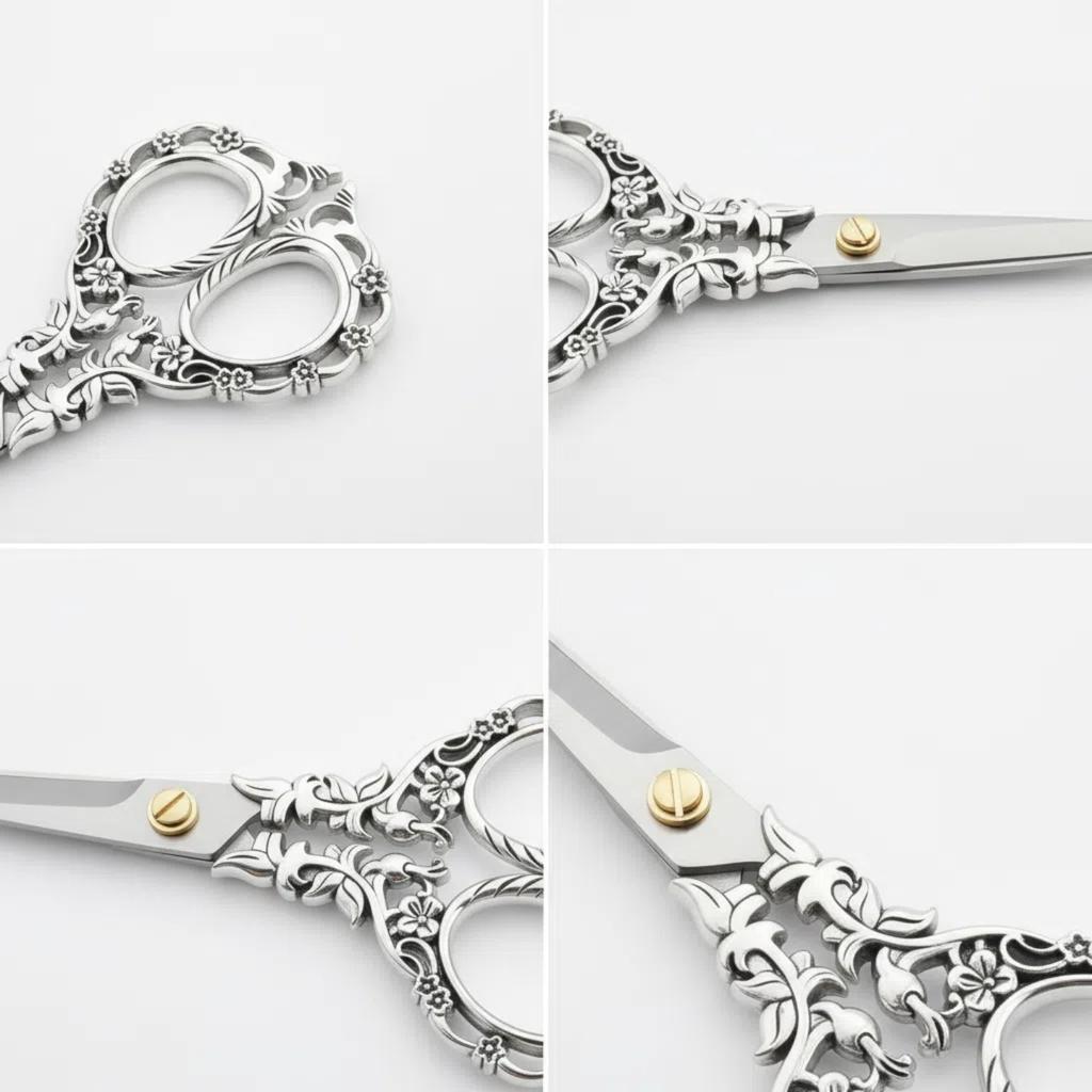 6.3''Vintage Silver Exquisite Scissors with Floral-inspired Handles, Sharp Blades Suitable for Handicrafts and Sewing, Ergonomically Designed for a