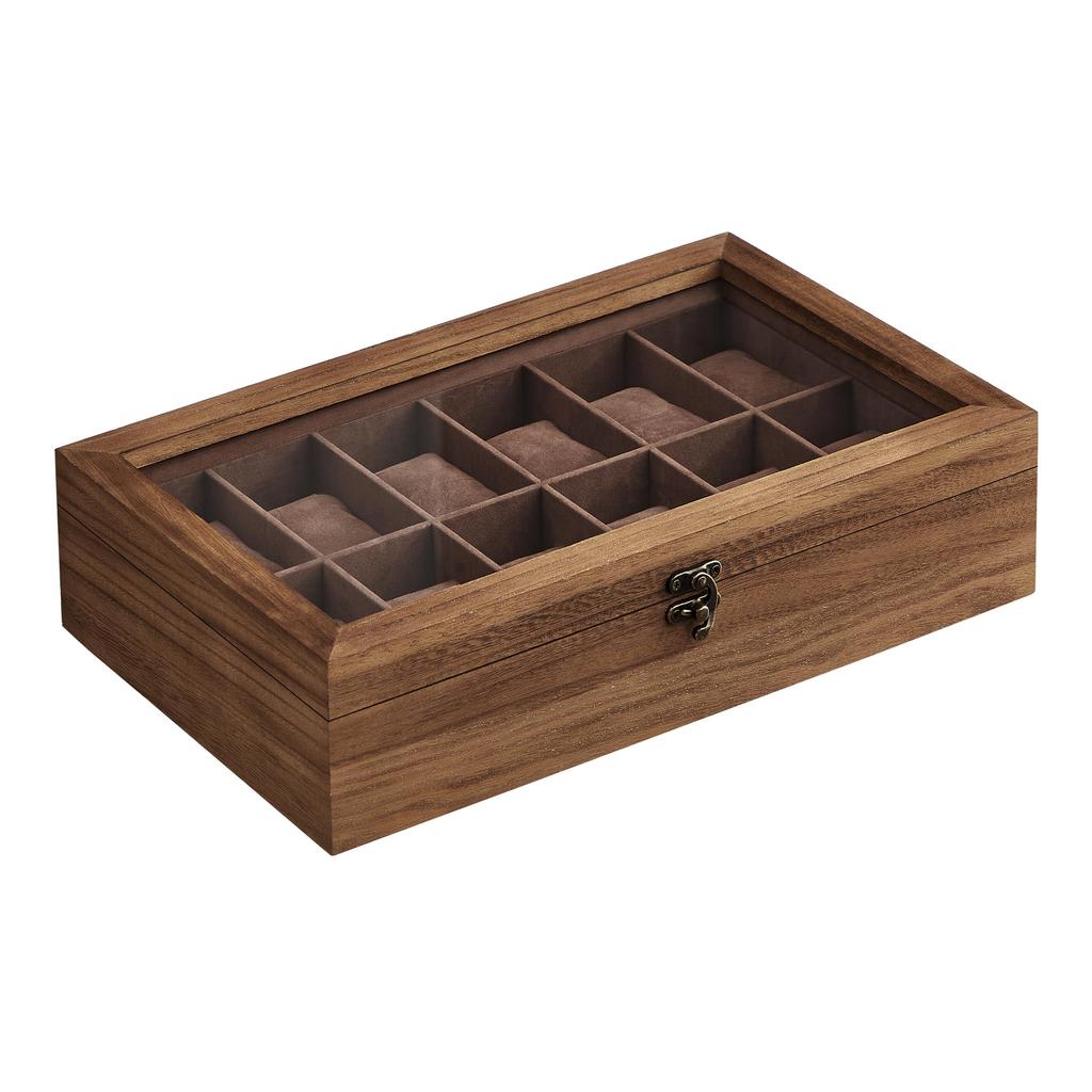 SONGMICS Watch 12 Kolekcja zegarków z drewna z przezroczystym akcesorium do zegarka Prezent na urodziny i dzień JOW120K01 Etui, części, przechowywanie, etui,