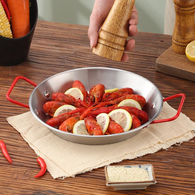 20cm Stainless Steel Mini Flat Fry Pan Non-Stick Kitchen Cookware for Seafood Rice Pot Salad Pasta Plate Cookware Pot