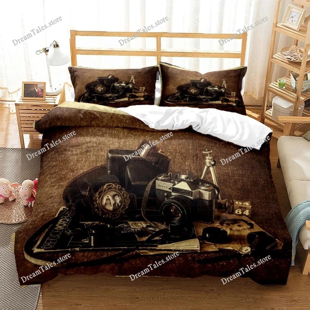 Vintage Camera Duvet Cover Fashion Comforter Bedding Set Soft Quilt Cover and Pillowcases for Teens Boy Single Double Queen King