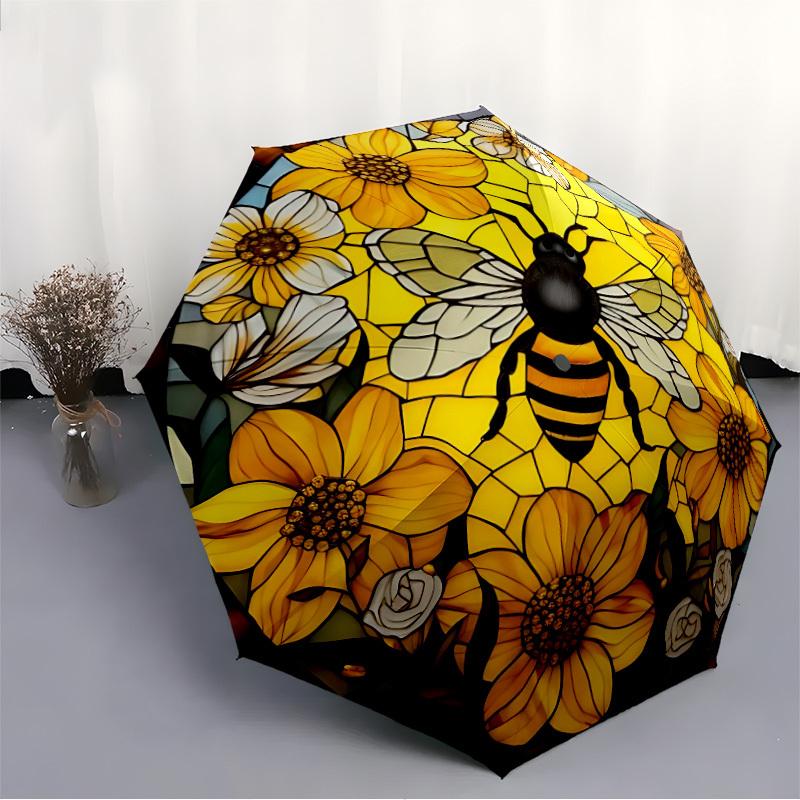 1PC Bee Stained Art Folding Umbrella with 8 Frames, Automatic Open, Durable Frame, Quality Craftsmanship Yy250912088