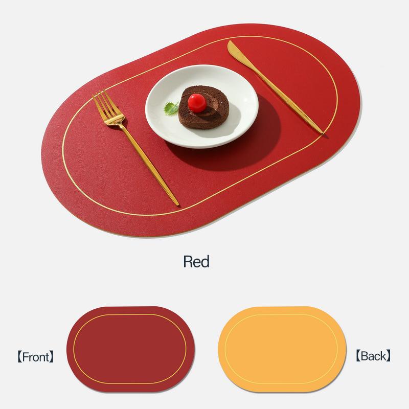 Faux Leather Placemats Set of 6 Double-Sided Color Oval Design Home Decor Kitchen Dining Table Placemats Heat Resistant pad