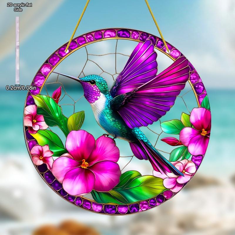 Hummingbird & FloralTheme Sun Catcher Acrylic Hang Sign, Nurseries, Vintage Home Decor Wall for Bar Kitchen, Restaurant Shop Wall Decor, Garden Decora