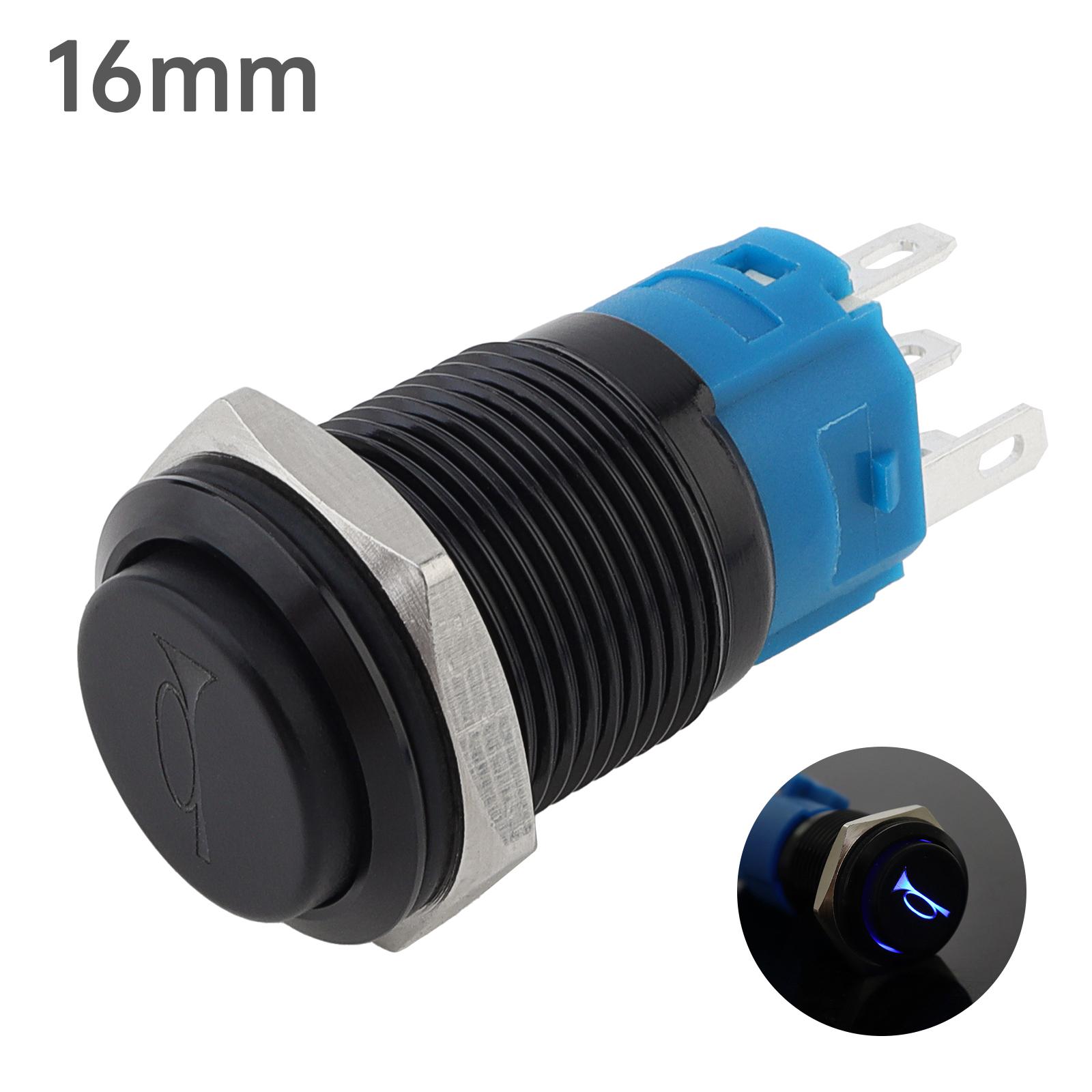 

Переключатель кнопки сигнала 12-24 В с синей подсветкой, 5 контактов, мгновенная кнопка для сигнала динамика, для морской лодки, автомобиля, пневматического поезда, с хвостовым жгутом 16mm Black