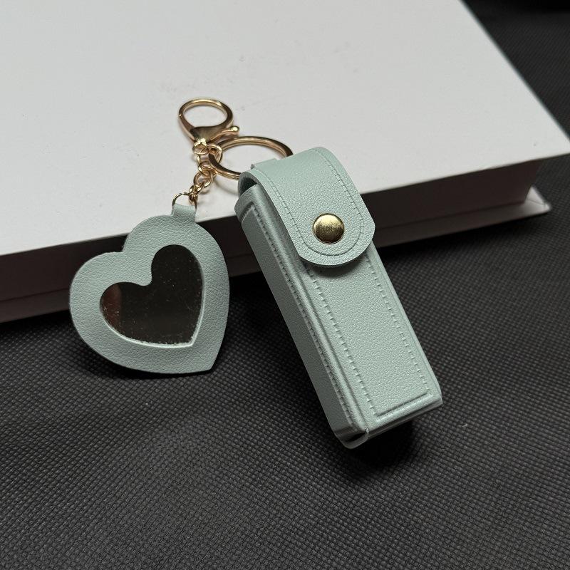 Custom Print Women Mini Portable Lipstick Storage Case Keychain Lipstick Bags With Heart Mirror