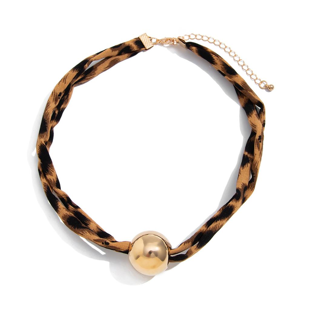 Heart Pendant Necklace for Women Vintage Leopard Polyester Cloth Chain Statement Jewelry Gift
