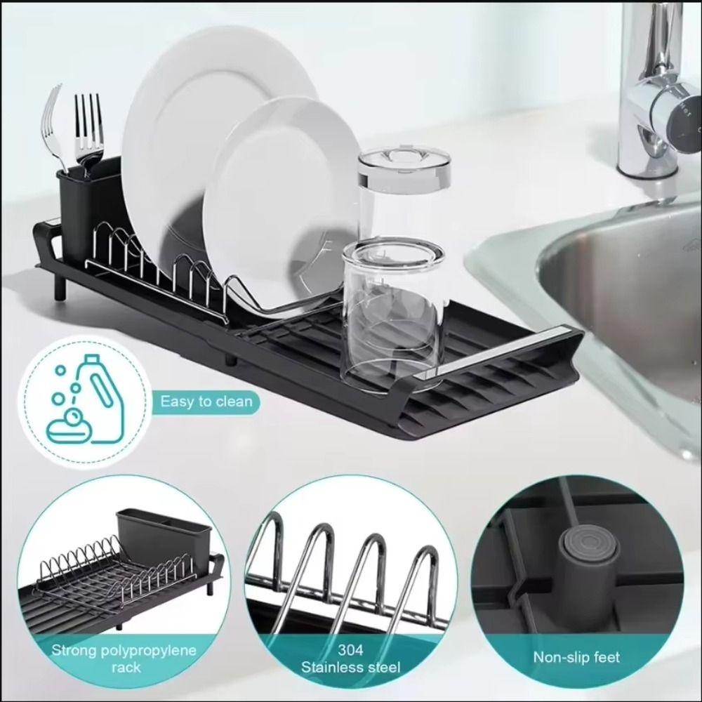 Large Capacity Draining Tray Space Saving Dish Drainer Sturdy Utensil Storage Holder  for Kitchen