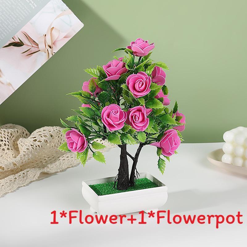 Artificial Potted Rose Plant With Durable Plastic Foam For Home Decor And Gifts