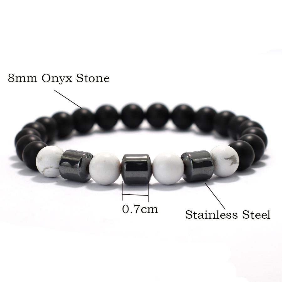Noter Stylish Onyx Stone Bracelet For Men 8mm Natural Howlite Tiger Eyes Braslet Hematite Healing Braclet Leisure Pulseira Joias